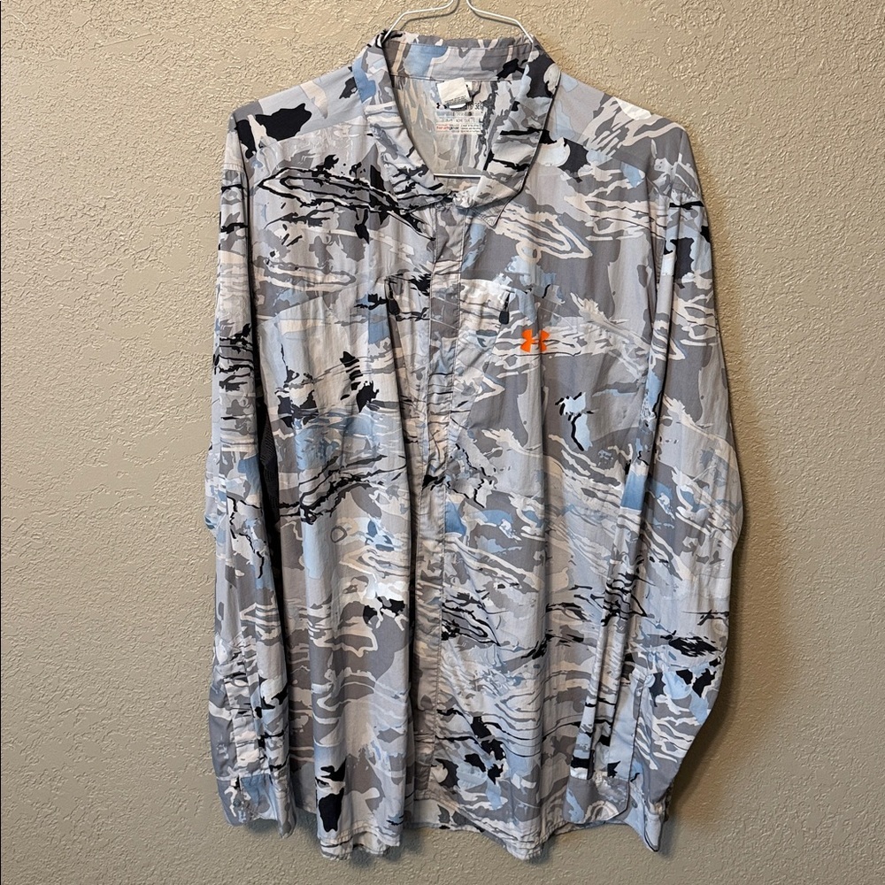 Under Armour Men's Iso-Chill Shore Break Camo Blue and Grey shirt size 3XL